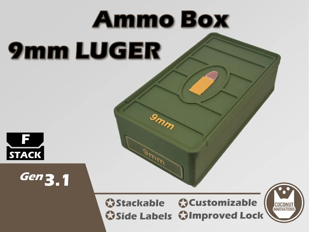Stackable Ammo Storage Box 9mm Luger 50 Rounds