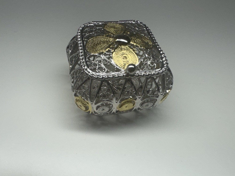 sterling silver 925 filigree square shape pill box
