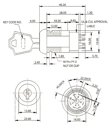 Electronic Key Switch Lock Flat Key 4 Disc Tumbler– Multi Positions 7510-E
