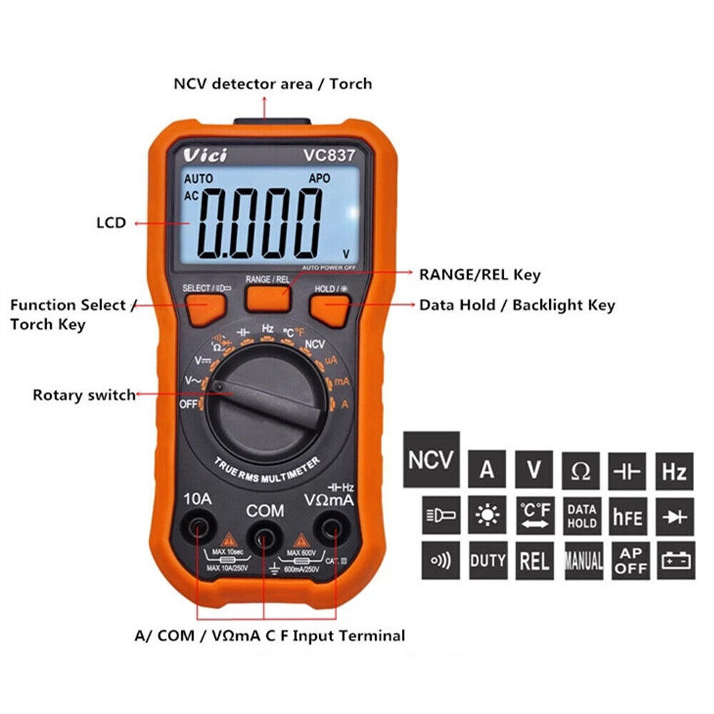 Digital Multimeter VC837 Electrical Electronics Tester Testing Tool AC/DC 3 5/6