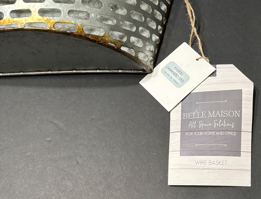 Belle Maison Galvanized Steel Basket Wall Hanging NWT Primitive Functional Decor