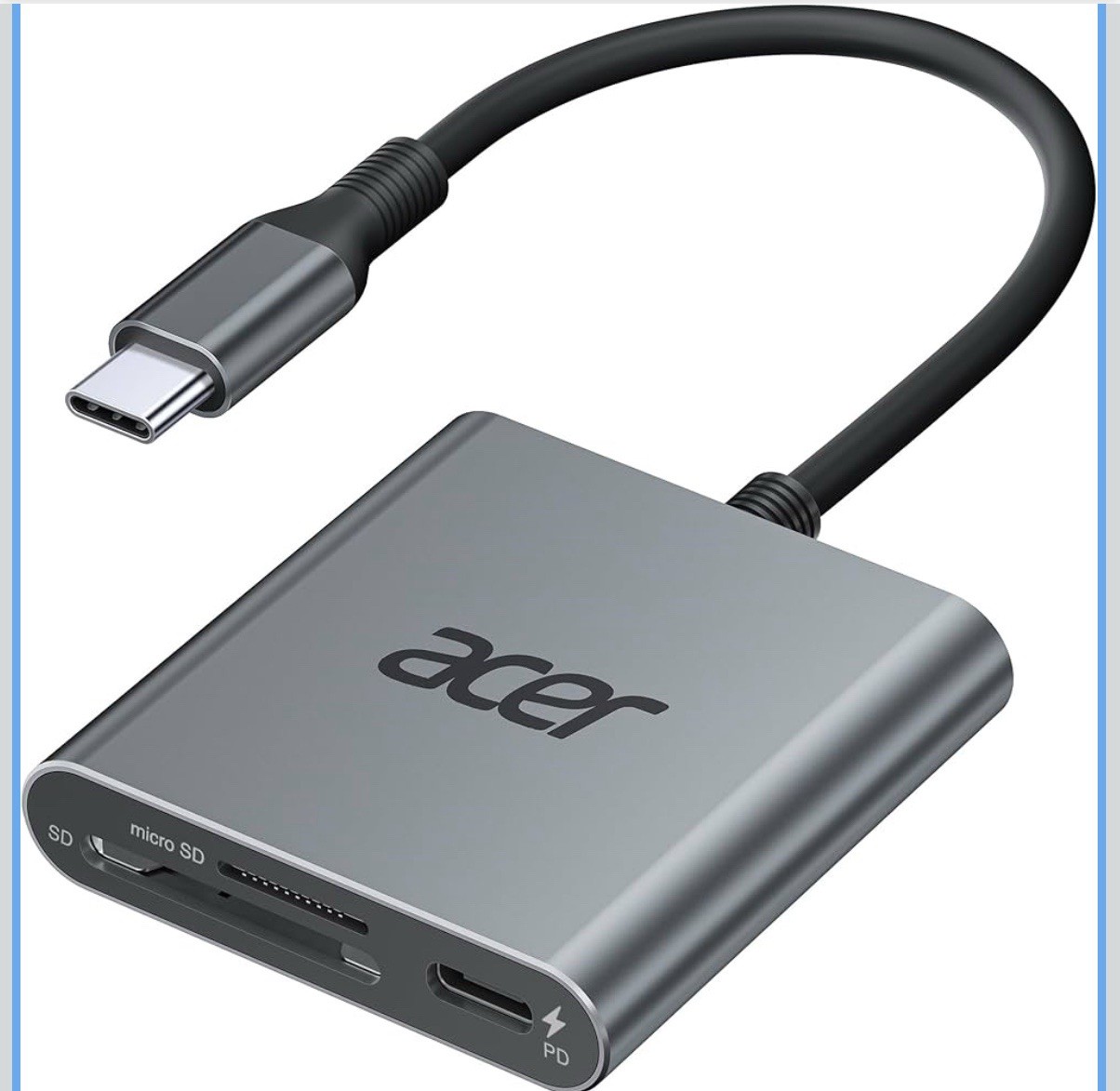 Acer SD 4.0 Card Reader UHS-II Micro SD USB C Dual Slot PD for iPhone MacBook