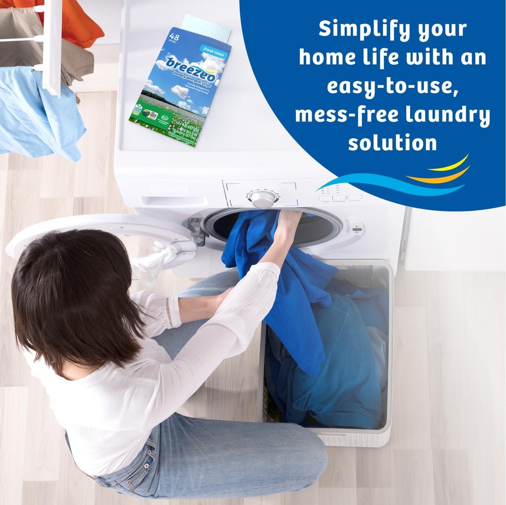 Breezeo Laundry Detergent Strips (Laundry Detergent Sheets), Fresh Linen Scent,
