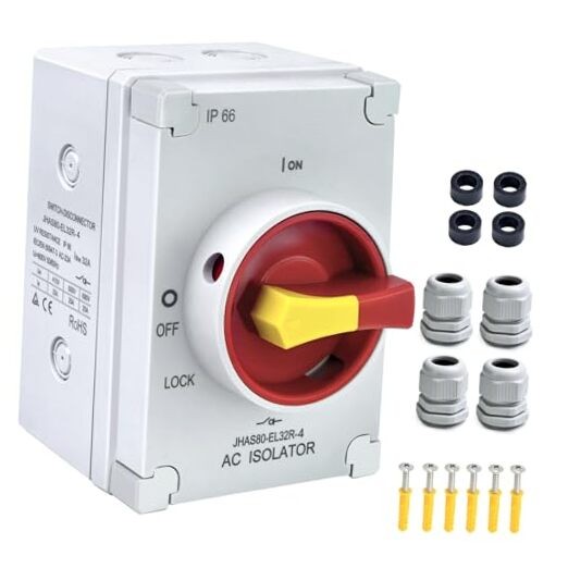 UL-Listed 32Amp Disconnect Switch 800V AC; IP66 Waterproof; 32Amp 4-Pole