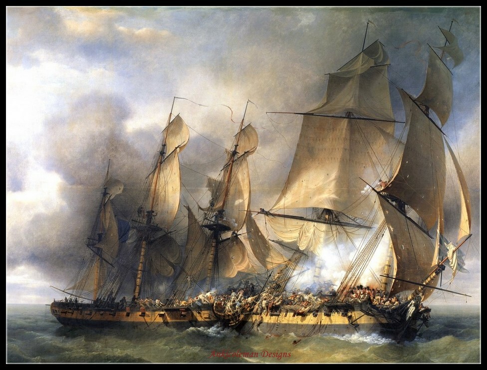 Naval Battle between Frigates - Chart Counted Cross Stitch Pattern Needlework
