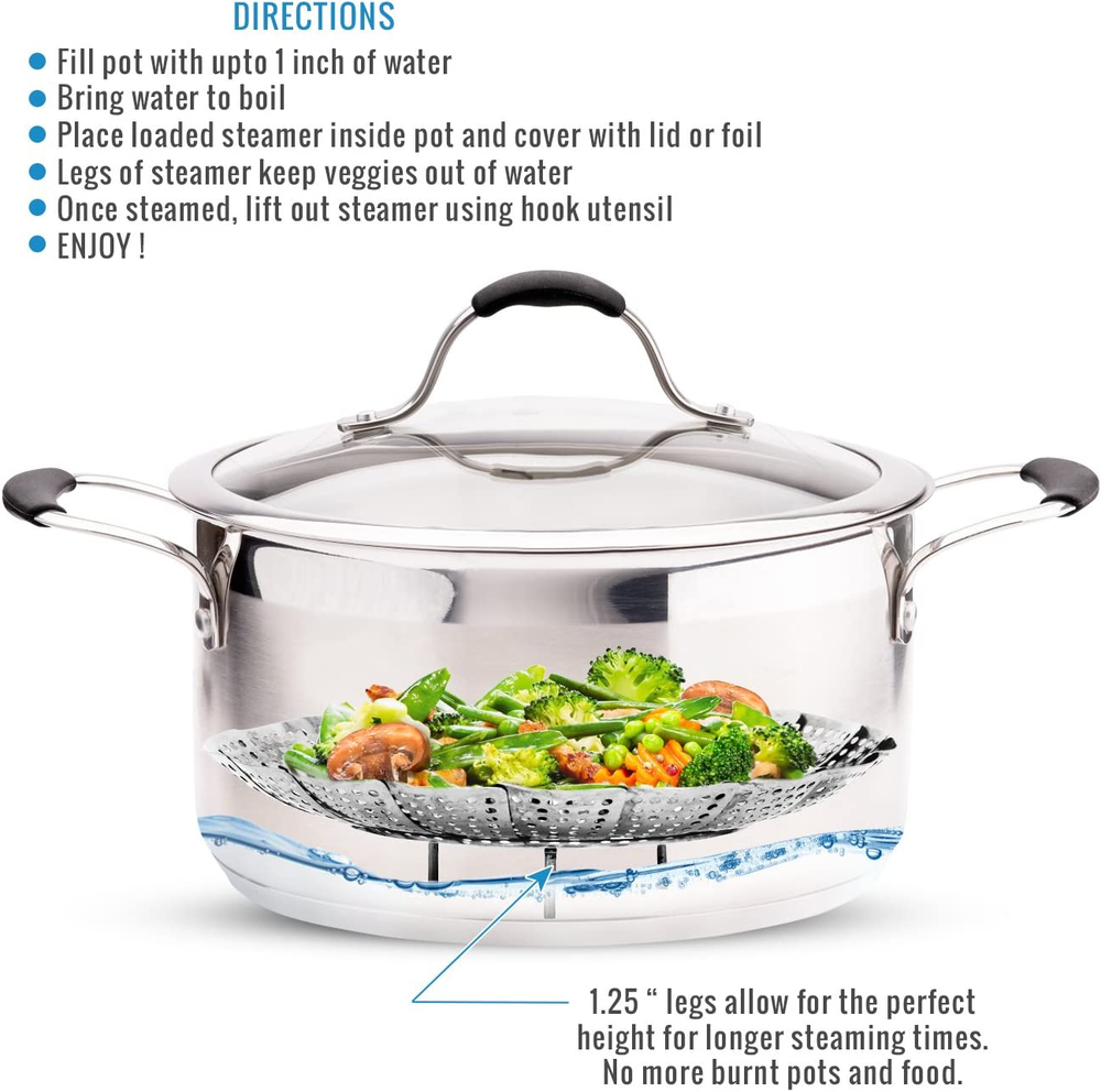 Sensible Needs Vegetable Steamer Basket Set Large & Standard Fold Expand Insert