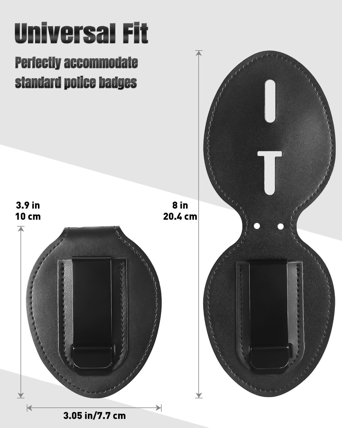 Police Badge Holder, Cowhide Law Enforcement Badge Holder with Metal Belt Clip