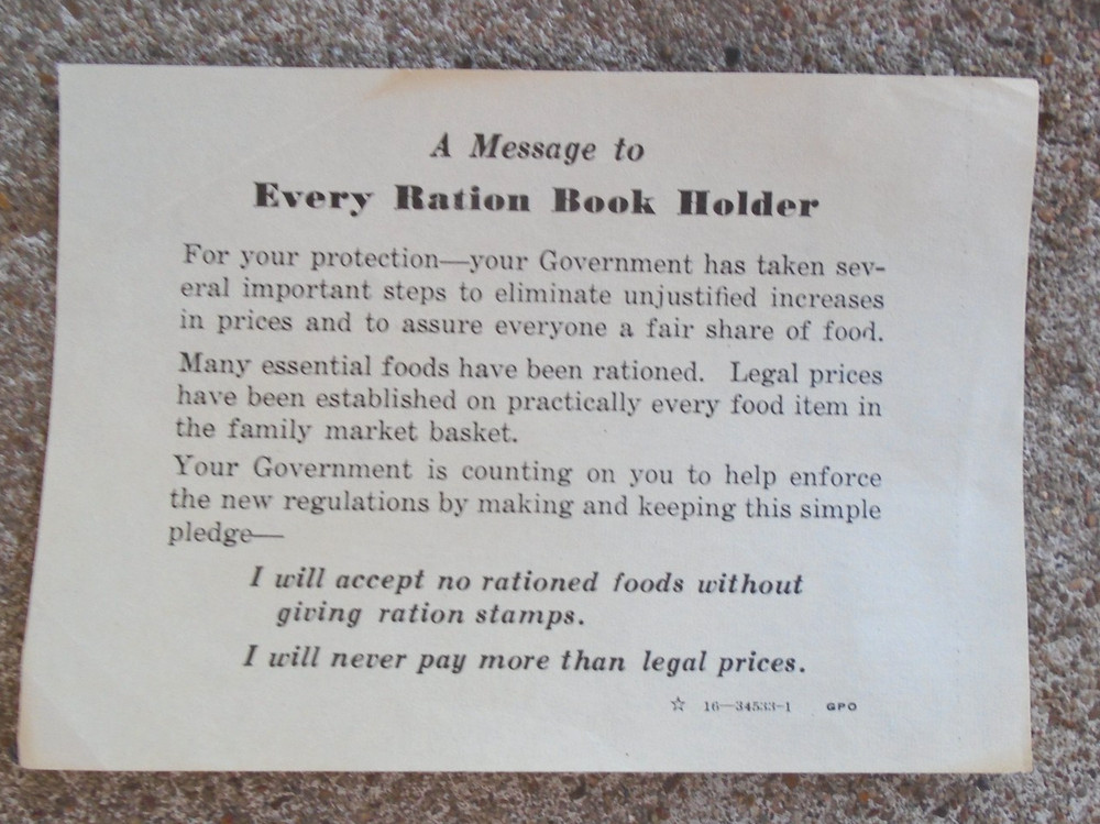 WWII ration book holder pledge message