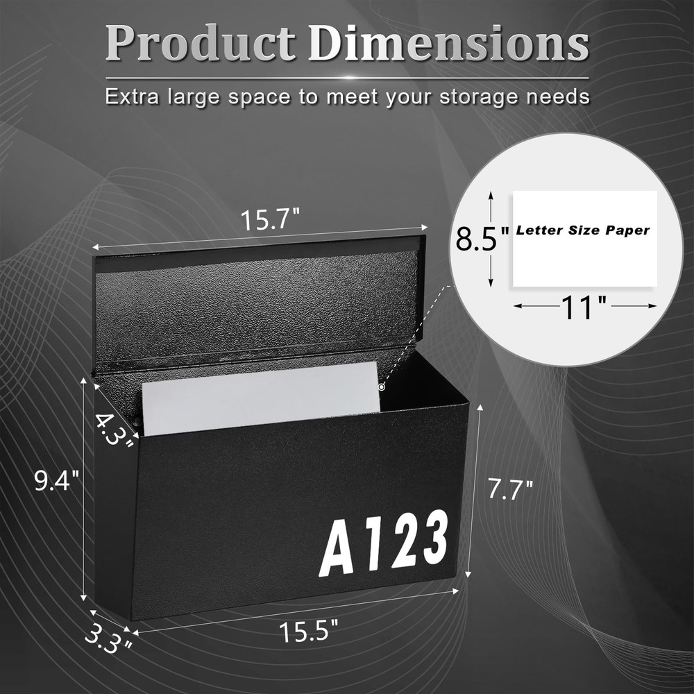 Dalmbox Wall-Mount Mailbox Large for Post Rust-Proof Galvanized Black