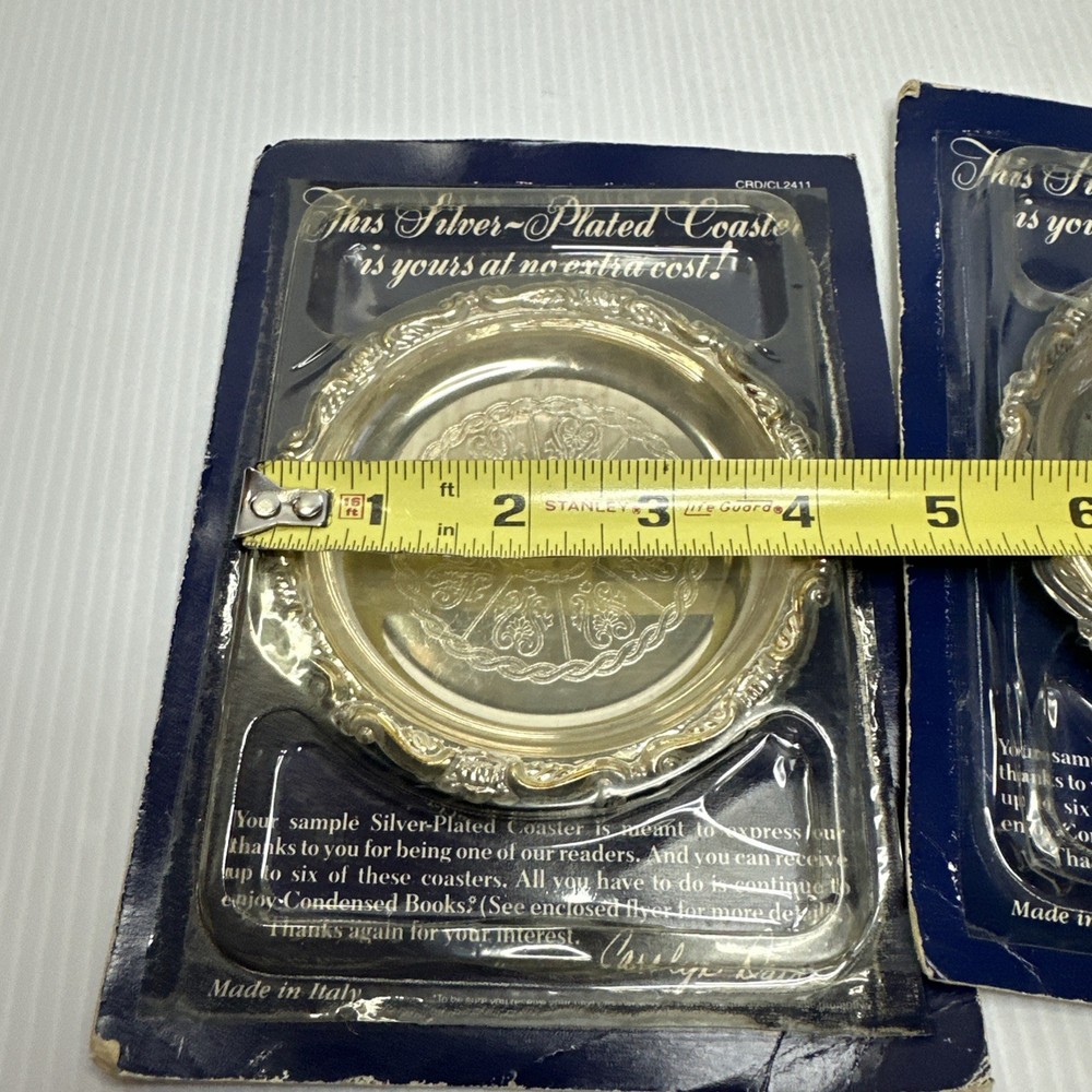 2 Vtg Silver Plated Coasters W/ Scroll Work Italy New