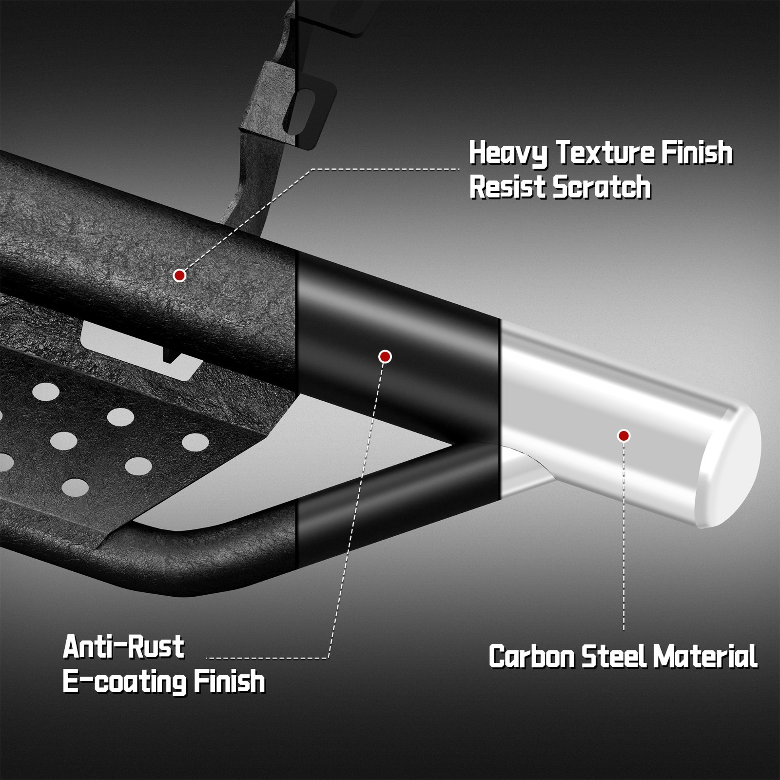 Running Boards For 07-18 Jeep Wrangler JK 4 Doors Black Powder Coated Side Steps