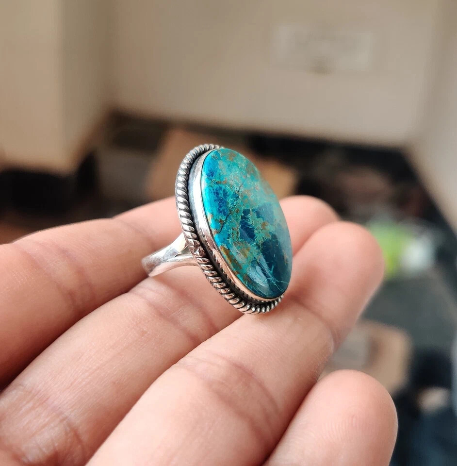 Shattuckite Gemstone Ring Solid 925 Sterling Silver Handmade Pretty Ring MK*