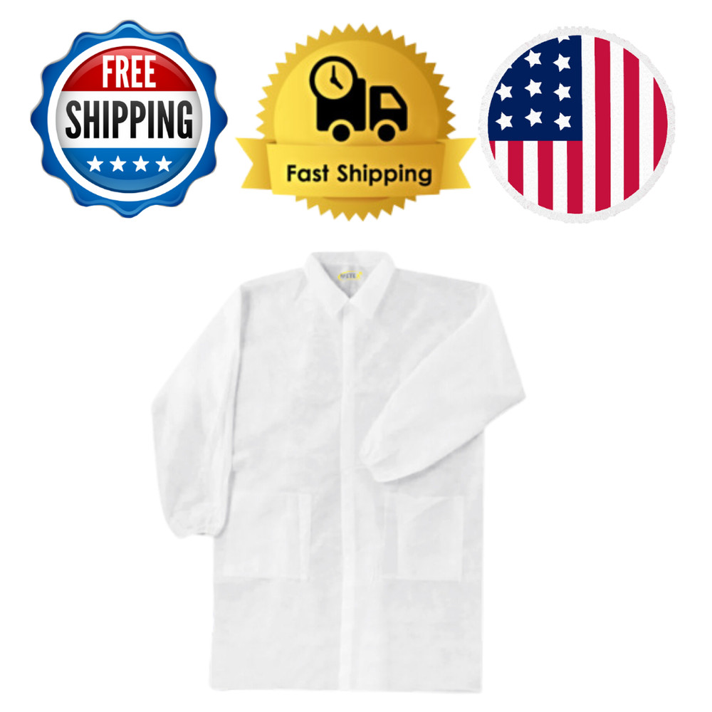 Disposable Lab Coat with 3 Pockets, White