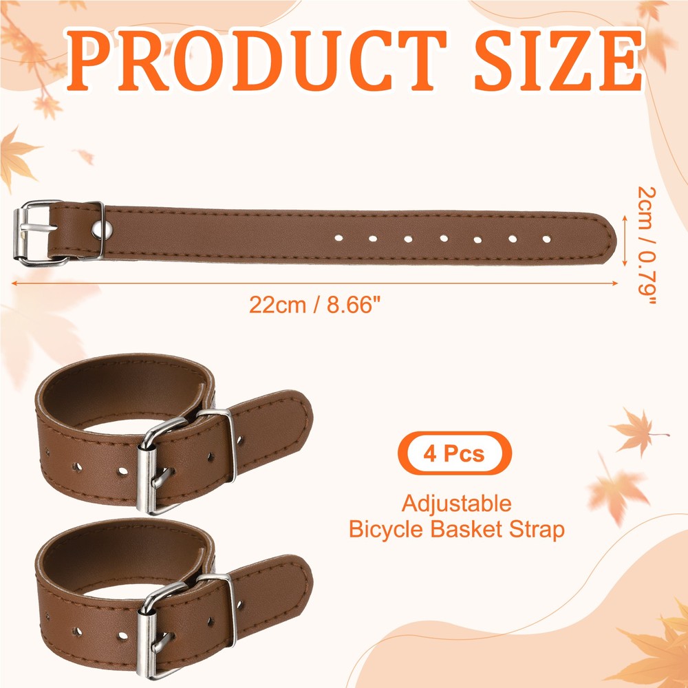 4 Pcs Adjustable Leather Bicycle Basket Strap, Brown