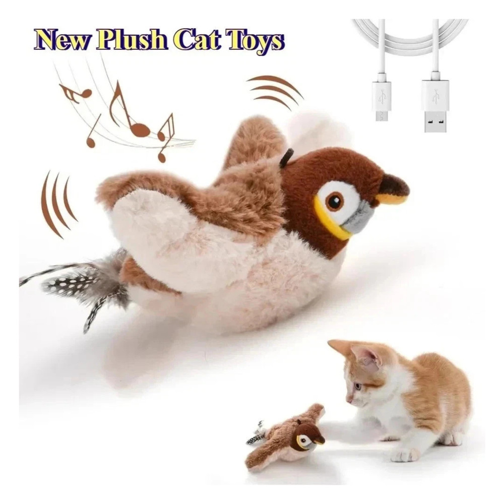 USB Interactive Flying Bird Cat Toy Electronic Sparrow Simulation Flapping Wings