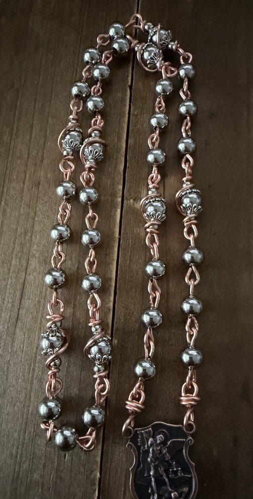 Stainless Steel Beads St. Michael Chaplet, Unbreakable, Handmade, Copper Wire.