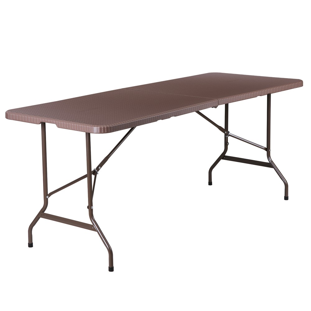 6ft Folding Table Portable Foldable Card Table Fold-in-Half Utility Table Brown