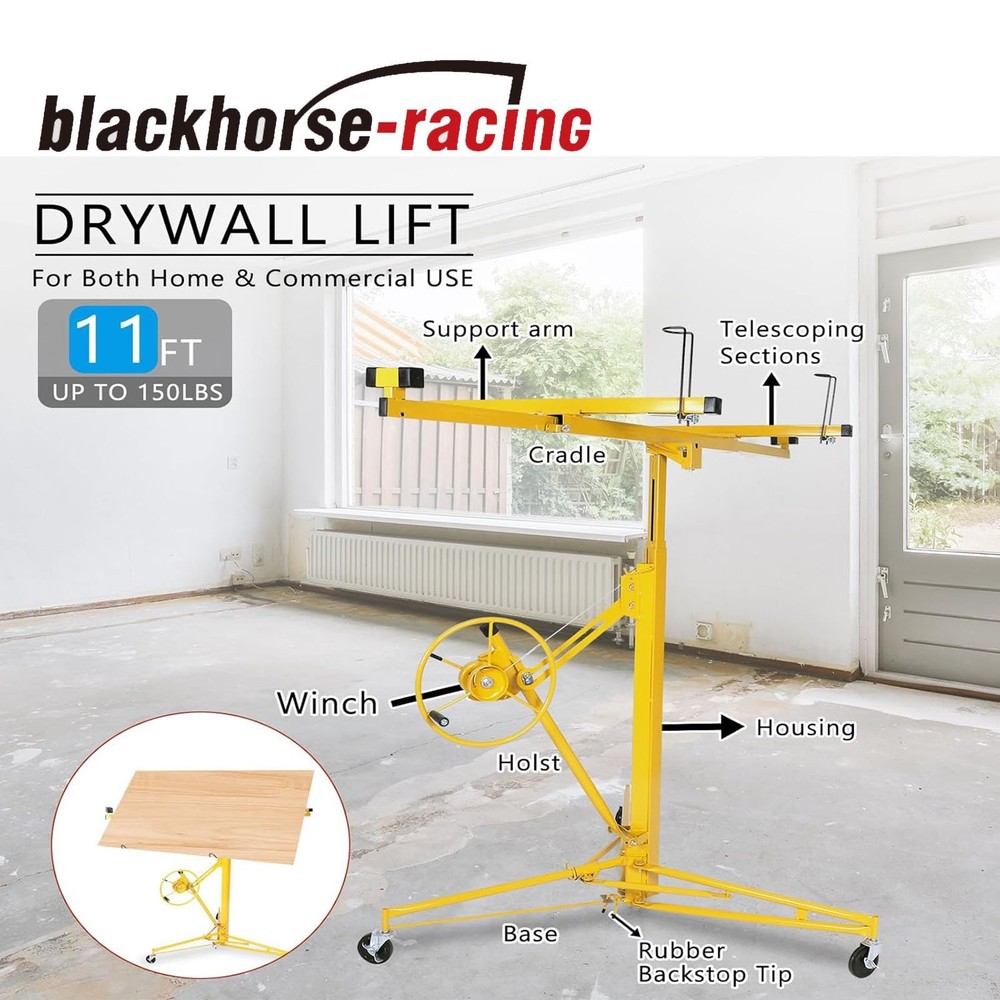 11FT Drywall Lifter Panel Hoist Jack Rolling Caster Construction 150lbs