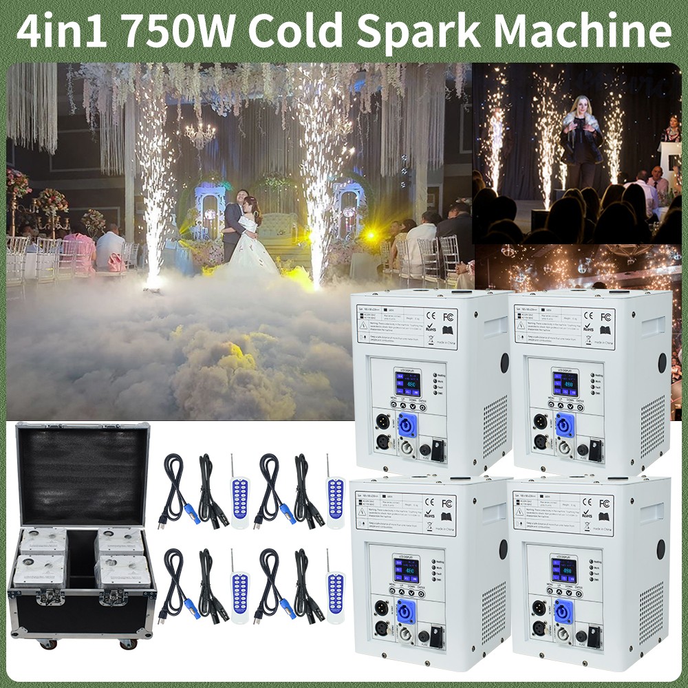 4 Pack 750W Cold Spark Machine DMX512 Sparkler Firework Machine with Flight Case