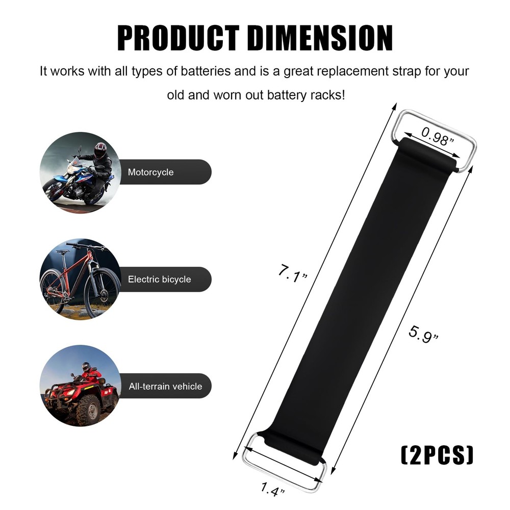 YTFRL 2PCS Motorcycle Battery Strap, Stretchable Rubber Straps 2 PCS