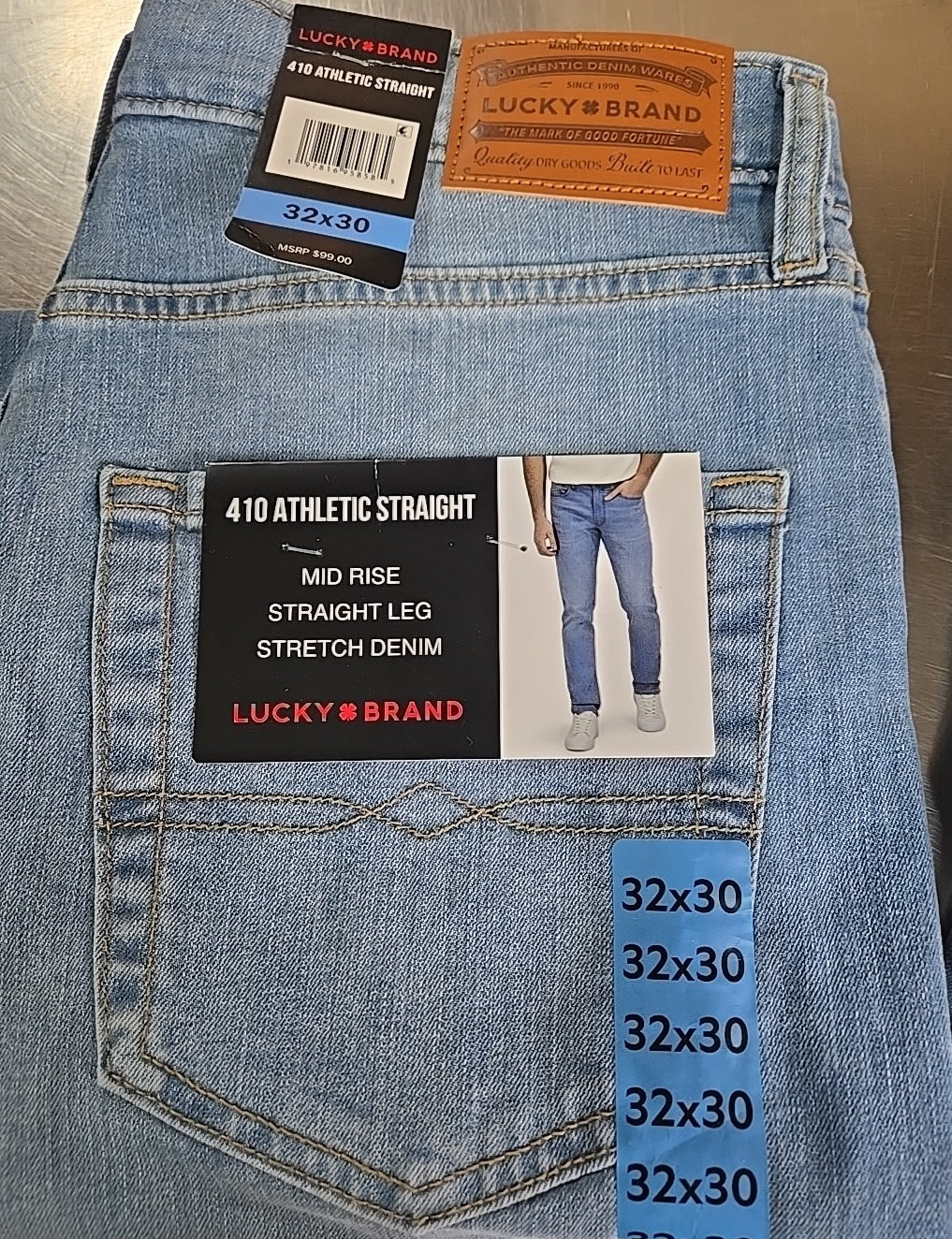 NWT: Men's Lucky Brand 410 Athletic Straight Jeans - Light Wash - 32x30 or 34x30