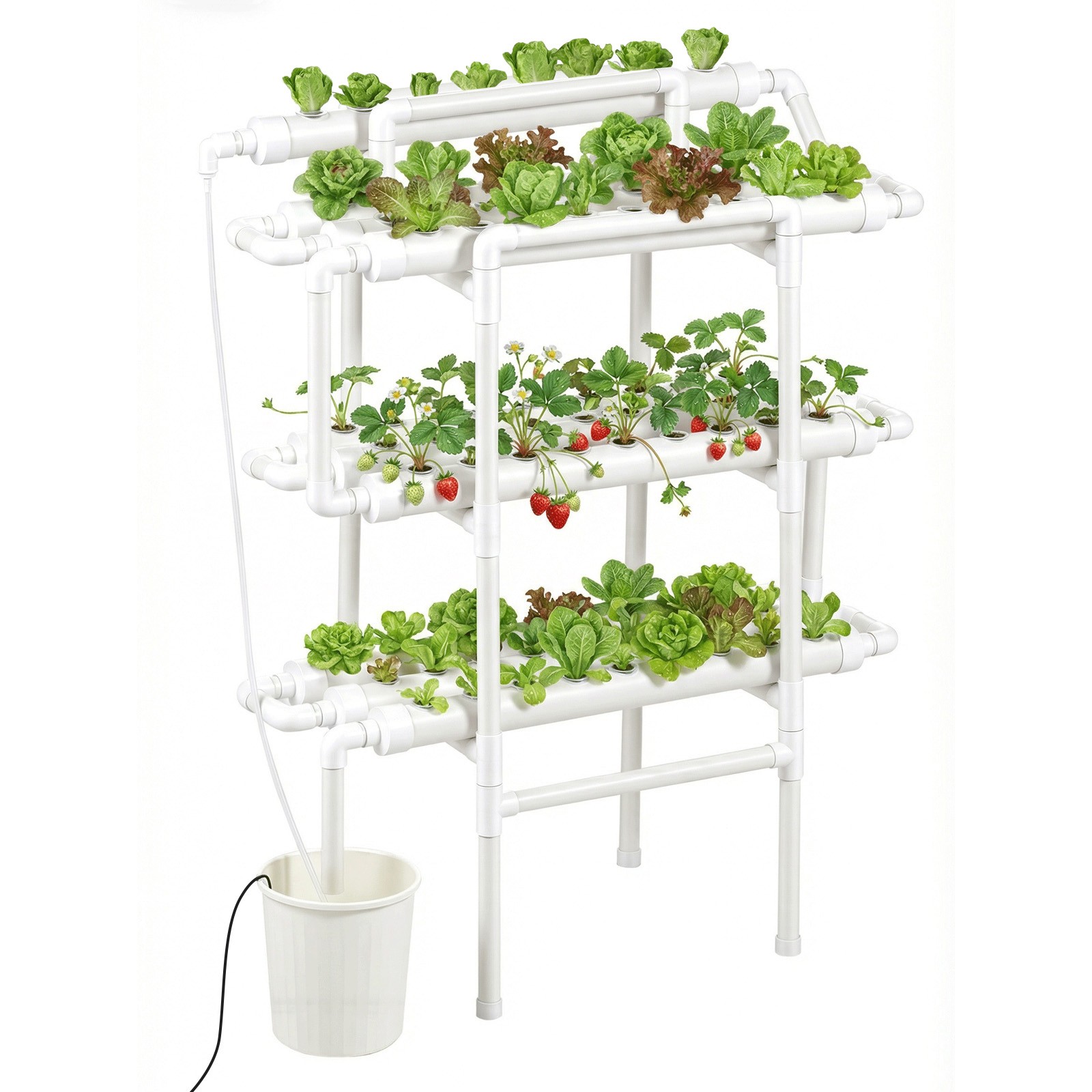 Uimoso Hydroponic System Grow Kit 3-Layers 90 Plant Sites Sunlight Blocking UPVC