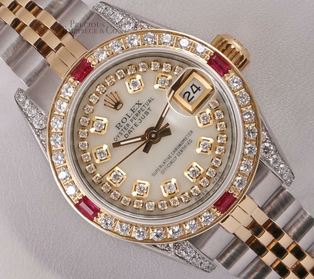 Rolex Lady Datejust 26mm Ruby Diamond Bezel-Diamond White MOP String Dial & Lugs