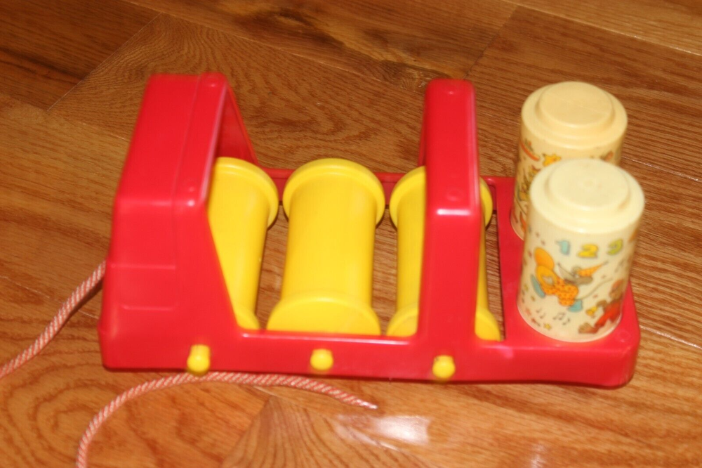 Vintage Johnson & Johnson Rhythm Roller Red Pull Toy Truck & Rollers
