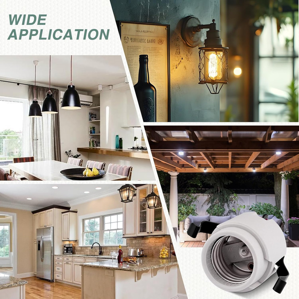 E26 Light Socket, Snap-In Bulb Socket, E26 Standard Medium Screw Lamp Holder, Em