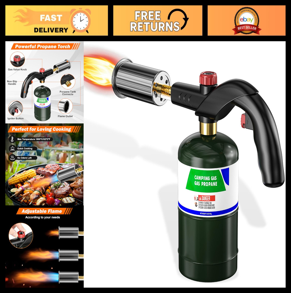 Adjustable Propane Torch with Flame Control for BBQ, Steak, Campfire & Charcoal
