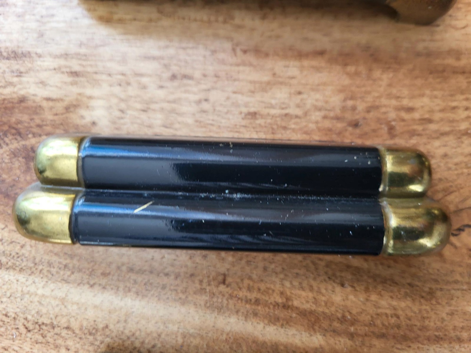 6 vintage art deco style, black & brass dresser handles / pulls