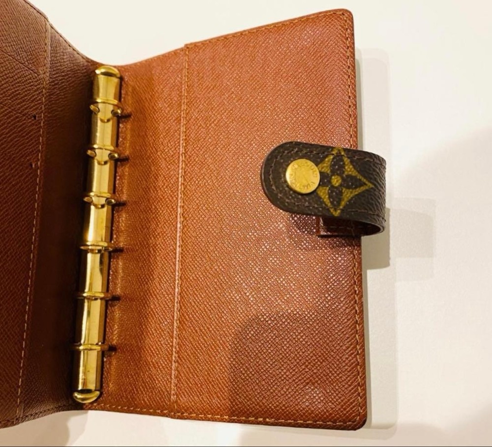 Louis Vuitton Monogram 6 Ring Notebook Cover Brown Leather Authentic