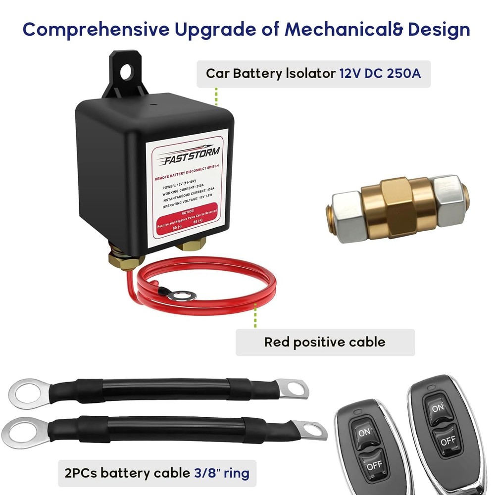 Side Post Remote Battery Disconnect Switch 12V, 250A Remote Battery Kill Switch
