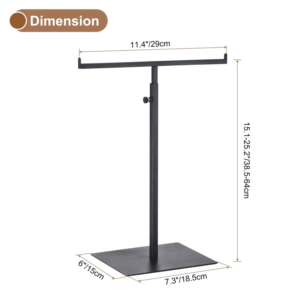 T Shaped Metal Adjustable Handbag Rack Double Hook Holder Black