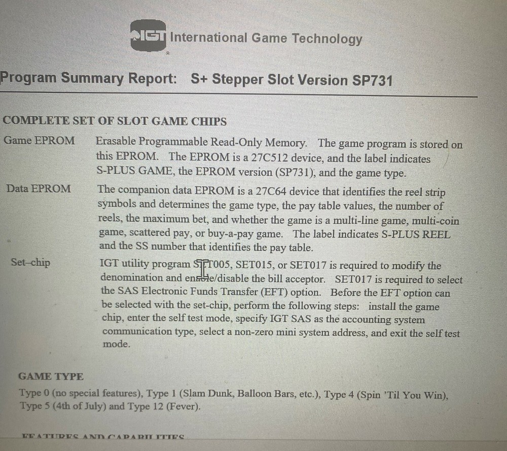 sp731 igt S+ plus game chip eprom