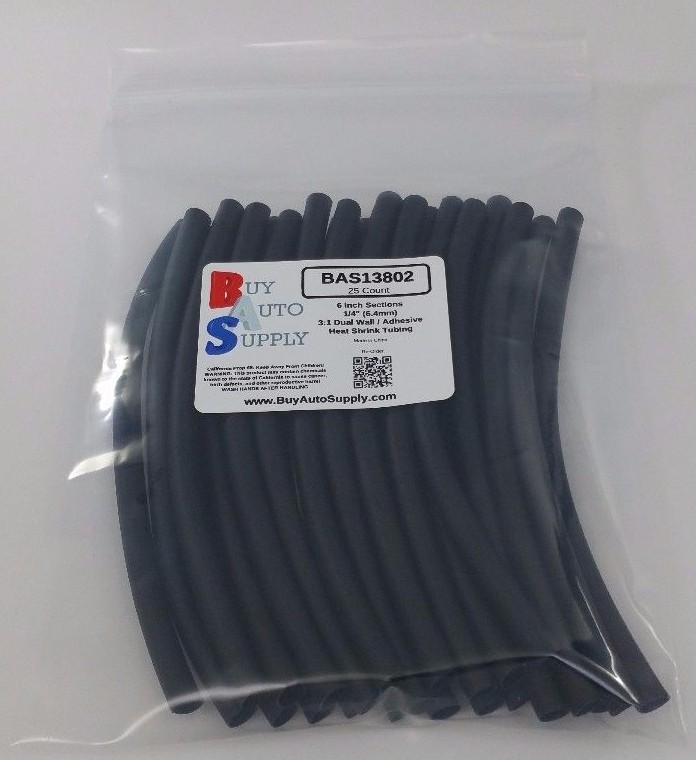 25x 6" Pcs 1/4" Black 3:1 Heat Shrink Tubing Adhesive Lined Dual Wall (12.5Feet)