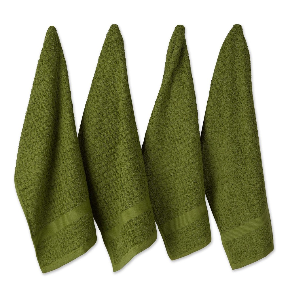 DII Basic Terry Waffle Dishtowel Set, 15x26, Solid Antique Green, 4-Piece