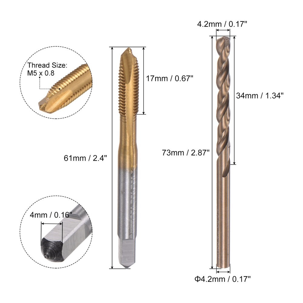 M5x0.8 Spiral Point Thread Tap and 4.2mm Drill Bit Set Machine Screw Thread Tap