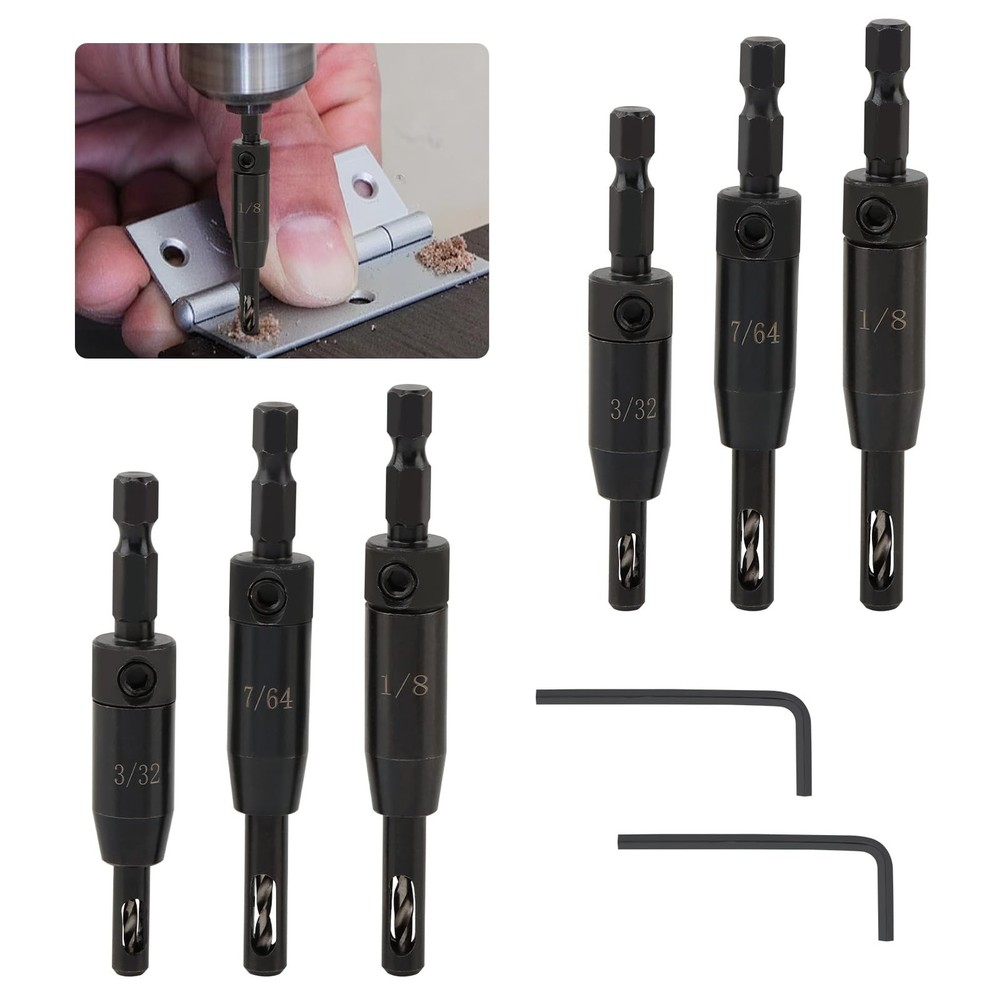 6 Pcs Self Centering Drill Bit Set, 1/4" Hex Shank Hinge Drill Bit Set 3/32",...