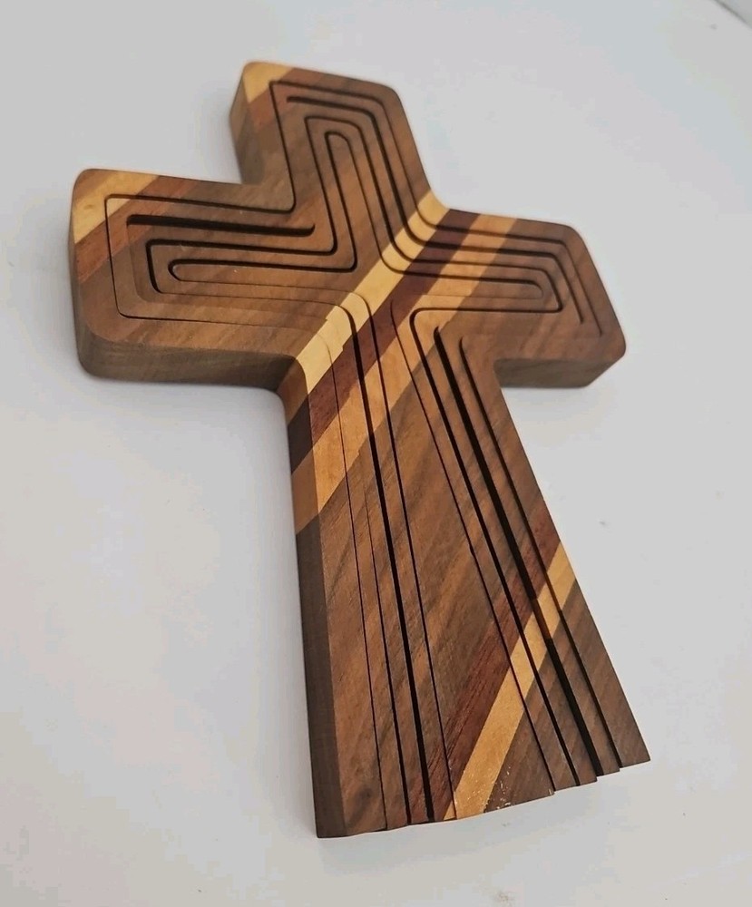 Handmade Wooden Cross Interlocking Crucifix Religious 5 Piece
