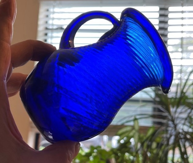 Early deep blue blown swirl ribbed pitcher