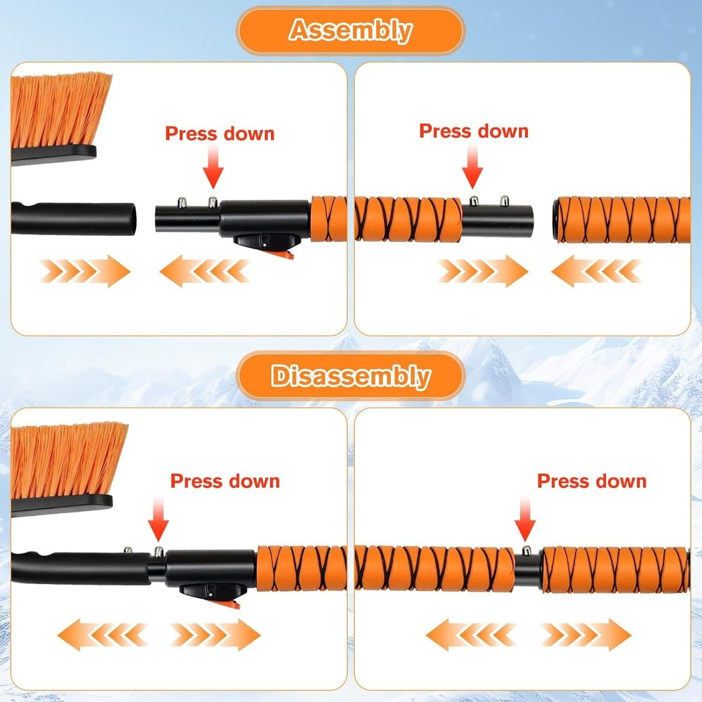 All-in-One 39” Extendable Ice Scraper with Brush & Integrated Chipper, Durable