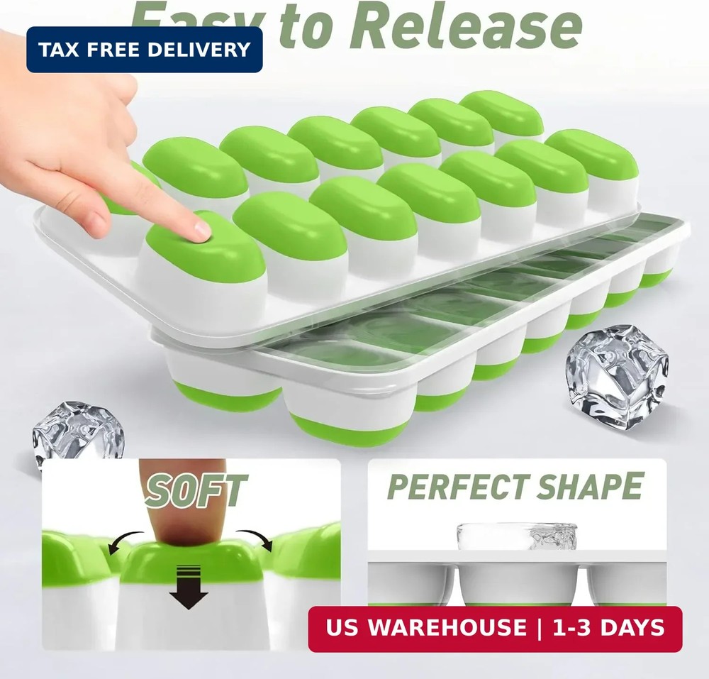 ChefAide Ice Cube Tray with Lid, 4 Packs 56 Cubes Durable Stackable Ice Cube Tra