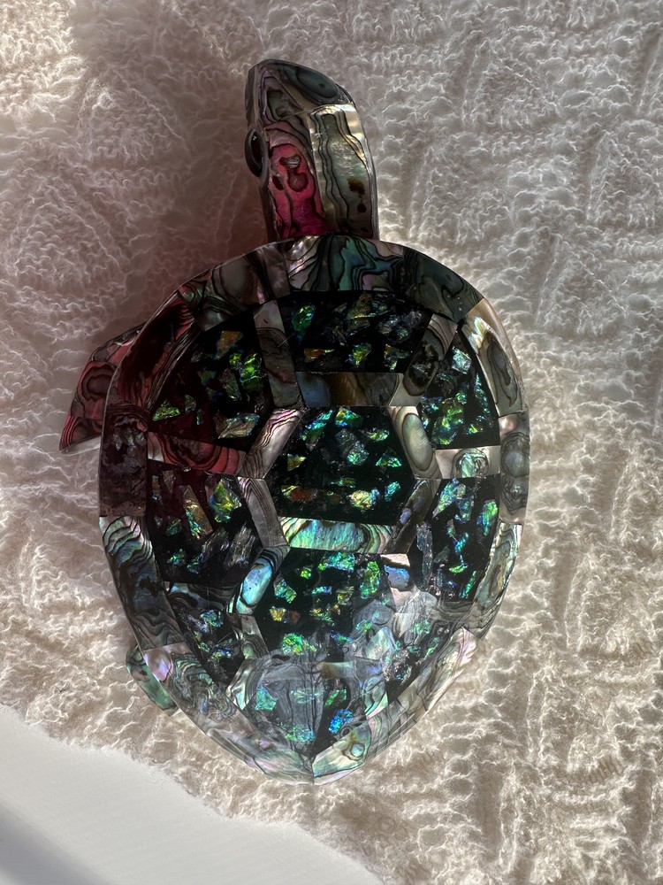 NEW LARGE ABALONE SHELL TURTLE STATUE HANDMADE IN MEXICO