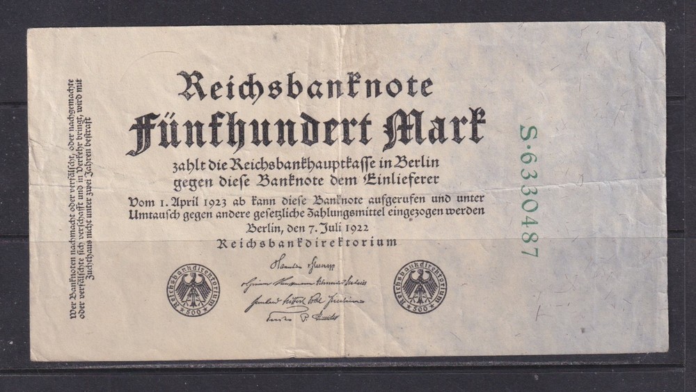 GERMANY - 1922 Reichsbanknote 500 Mark Circulated Note (3)