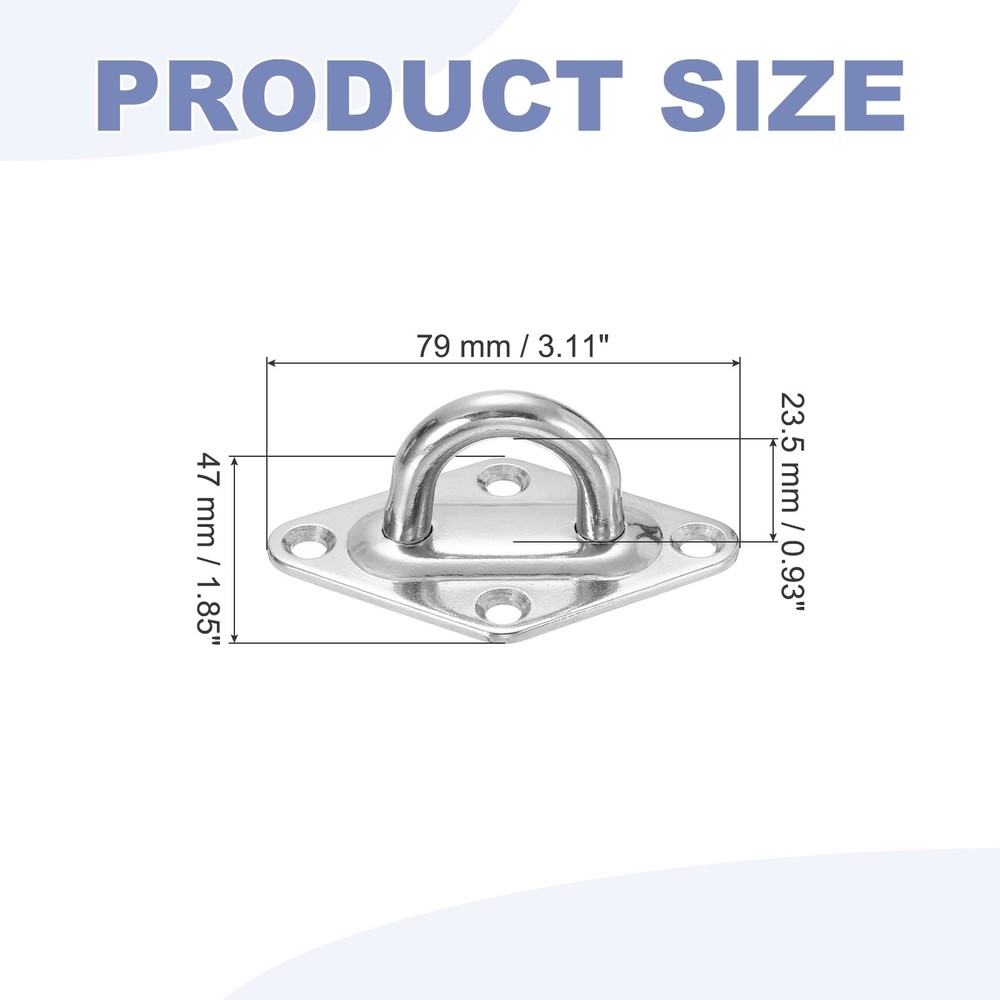 2Pcs M8 Eyelet Bracket Set Diamond Shaped Hook Plate and Hook, Silver