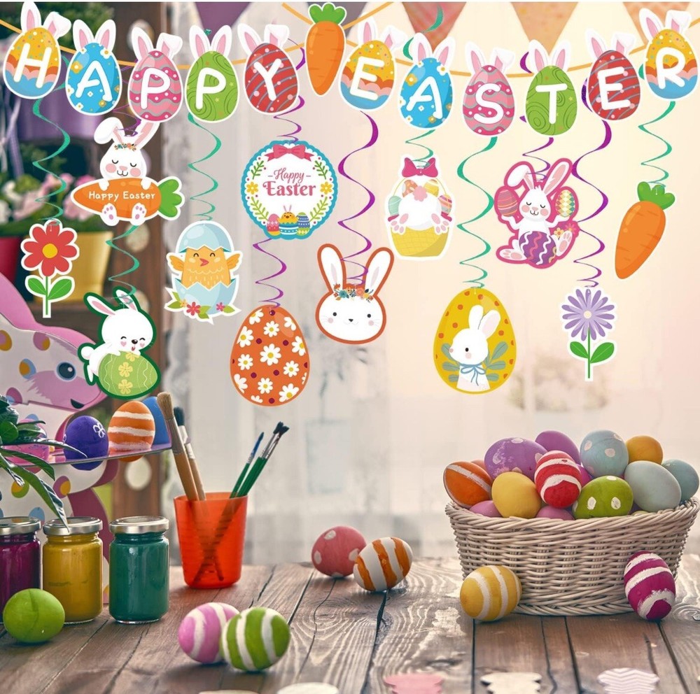 38pcs Easter Decorations Home Happy Easter Bunting Banner Decoration