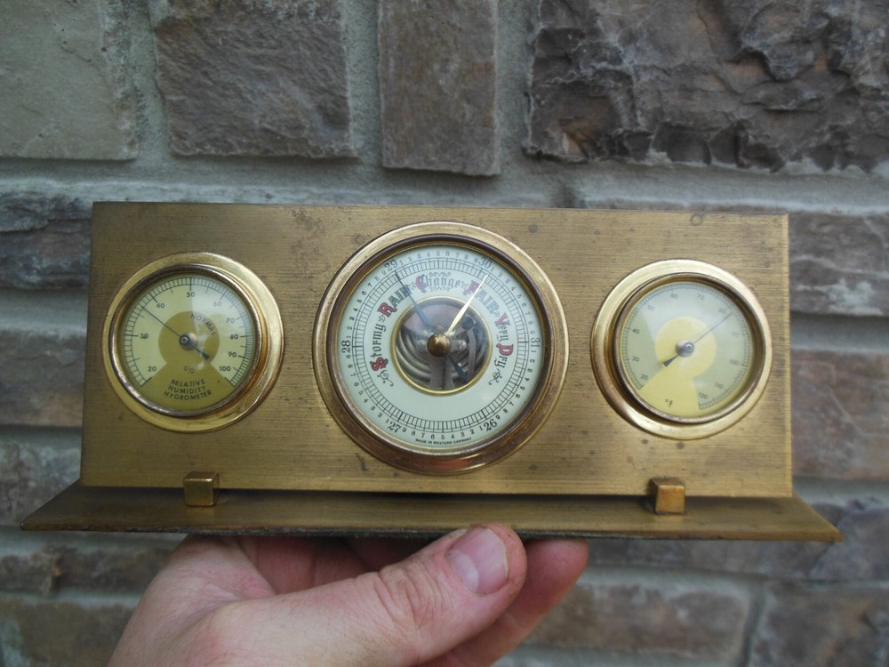 Vintage Lufft Made Western Germany Barometer Hygrometer Temperature Solid Brass