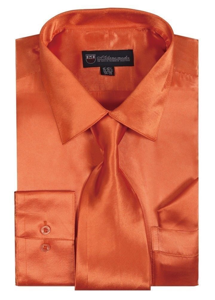 Men's Satin Polyester Formal Dress Shirt Tie Hanky Set #08