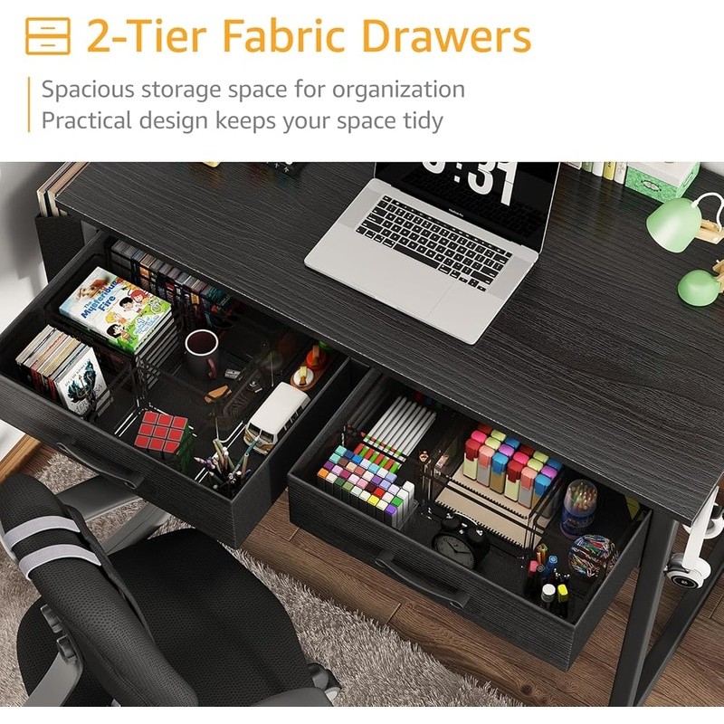 Compact Computer Desk W/ Storage Open Drawers Gaming Table Easy Assembly New